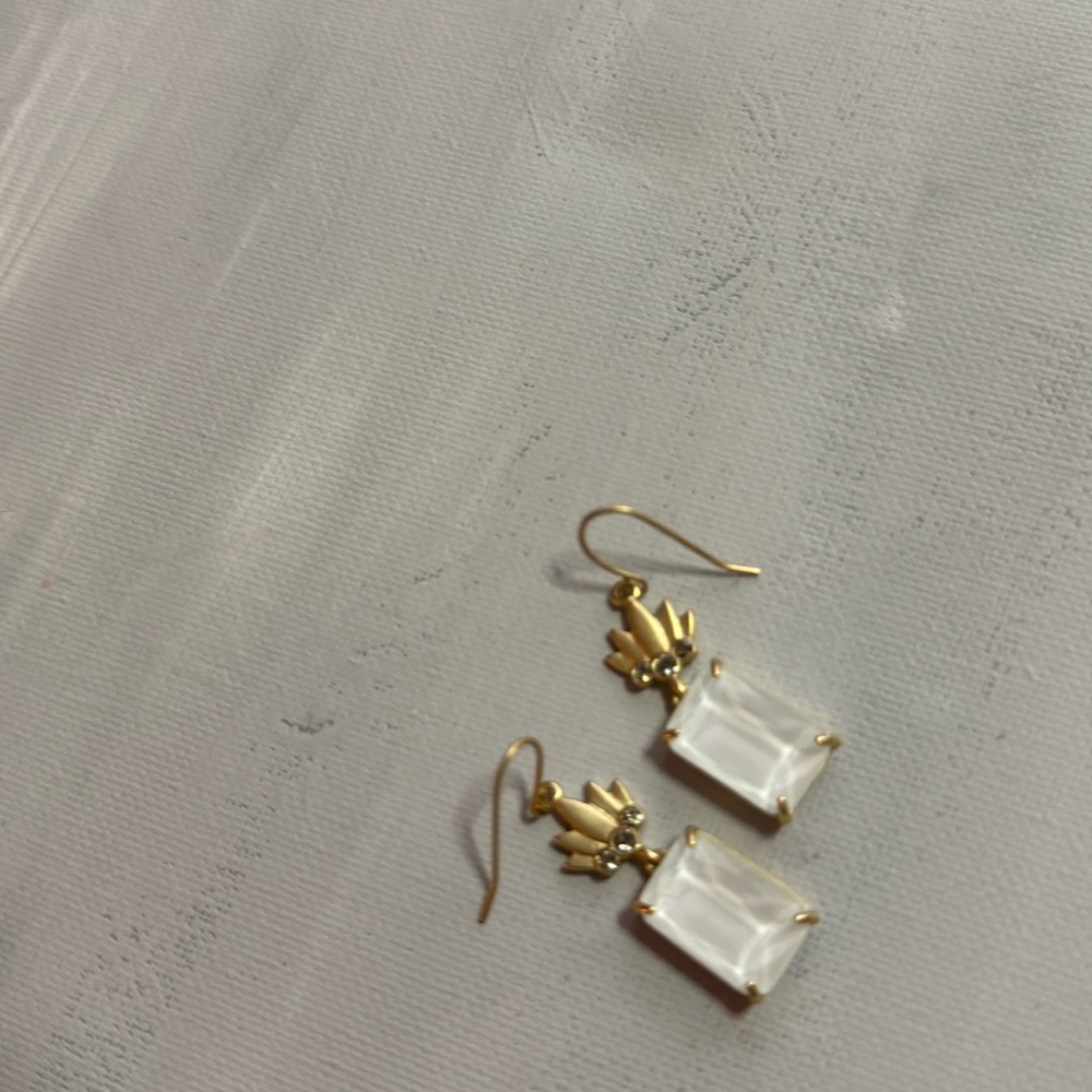 Gold and Cream Geometric Earrings with Polished Finish